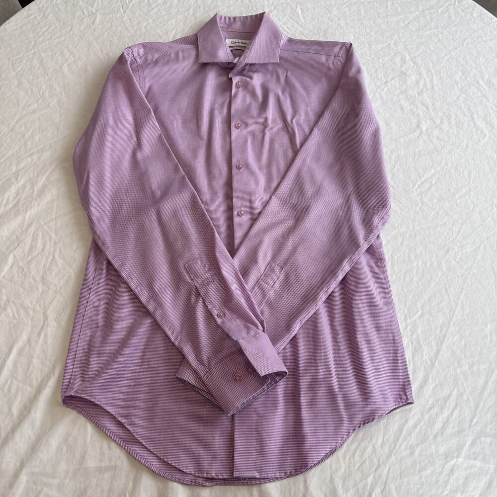 Calvin Klein Shirt Mens 15 34/35 Pink Slim Fit Non Iron Dress Button Front